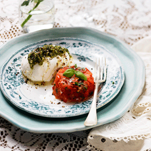 Mozzarella caprese med ruccolapesto