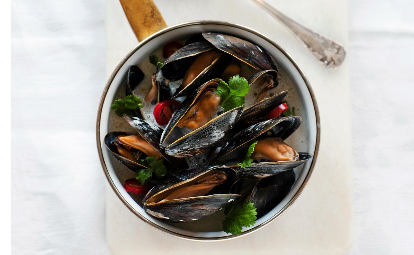Blåmusslor med chili & ingefära