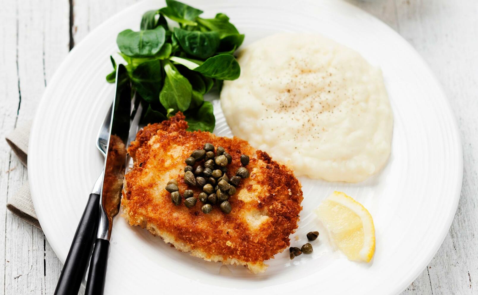 Fläskschnitzel med ost och kapris