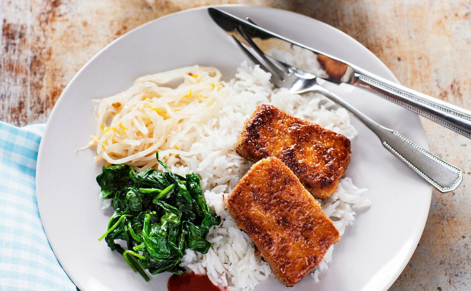 Panerad tofu med spenat