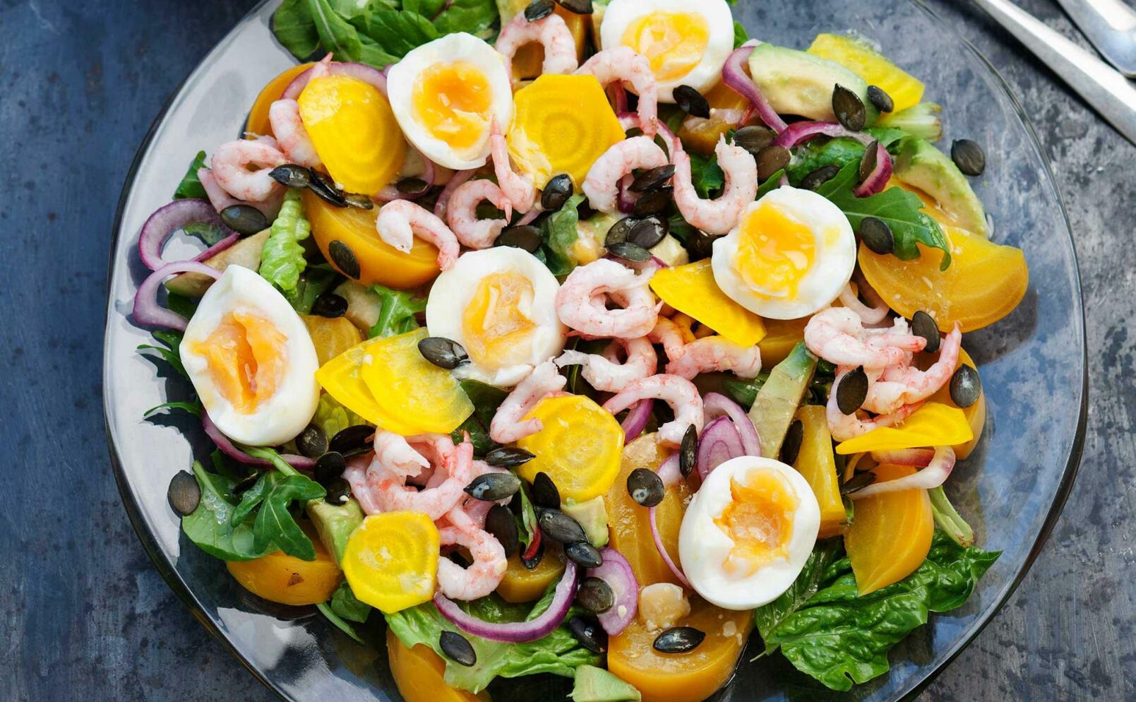 Räksallad med gulbetor