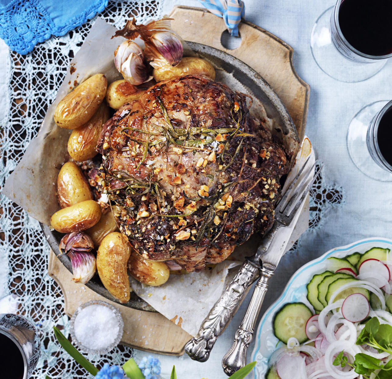 Fylld lammstek med rostad potatis