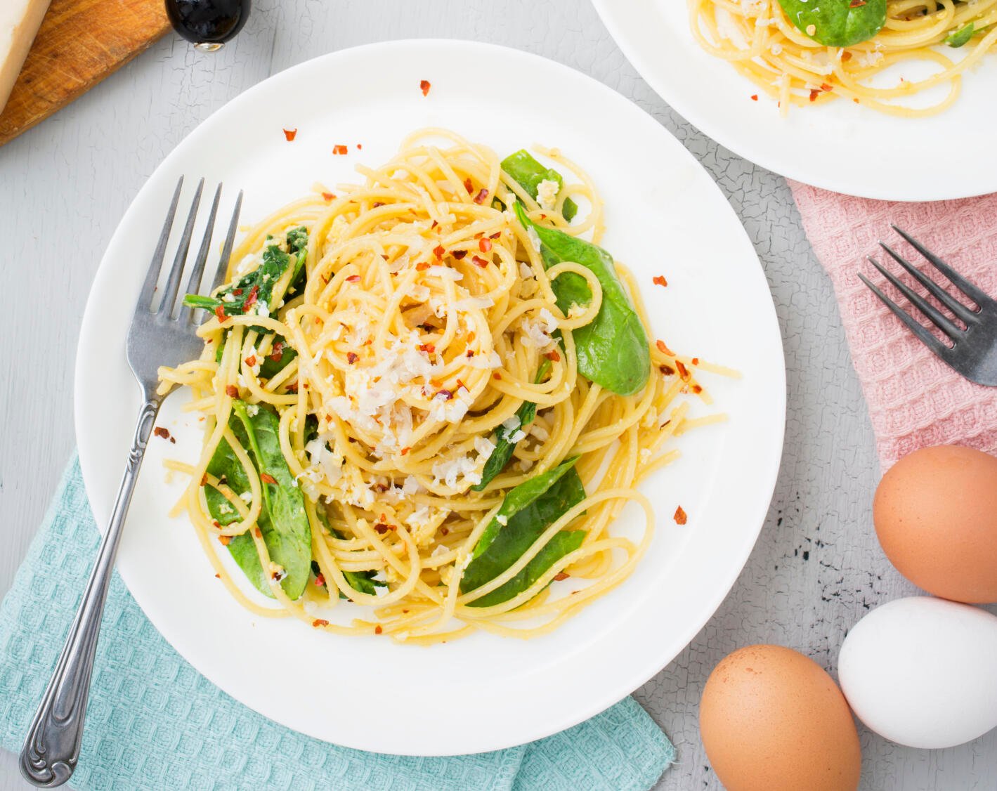Spagetti med stekt ägg