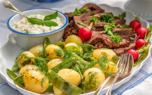 Flapsteak med dillpotatis