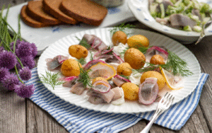 Friterad färskpotatis med dillsill