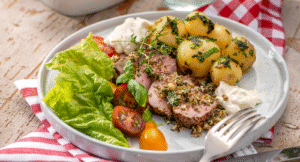 Smörslungad potatis med fläskfilé