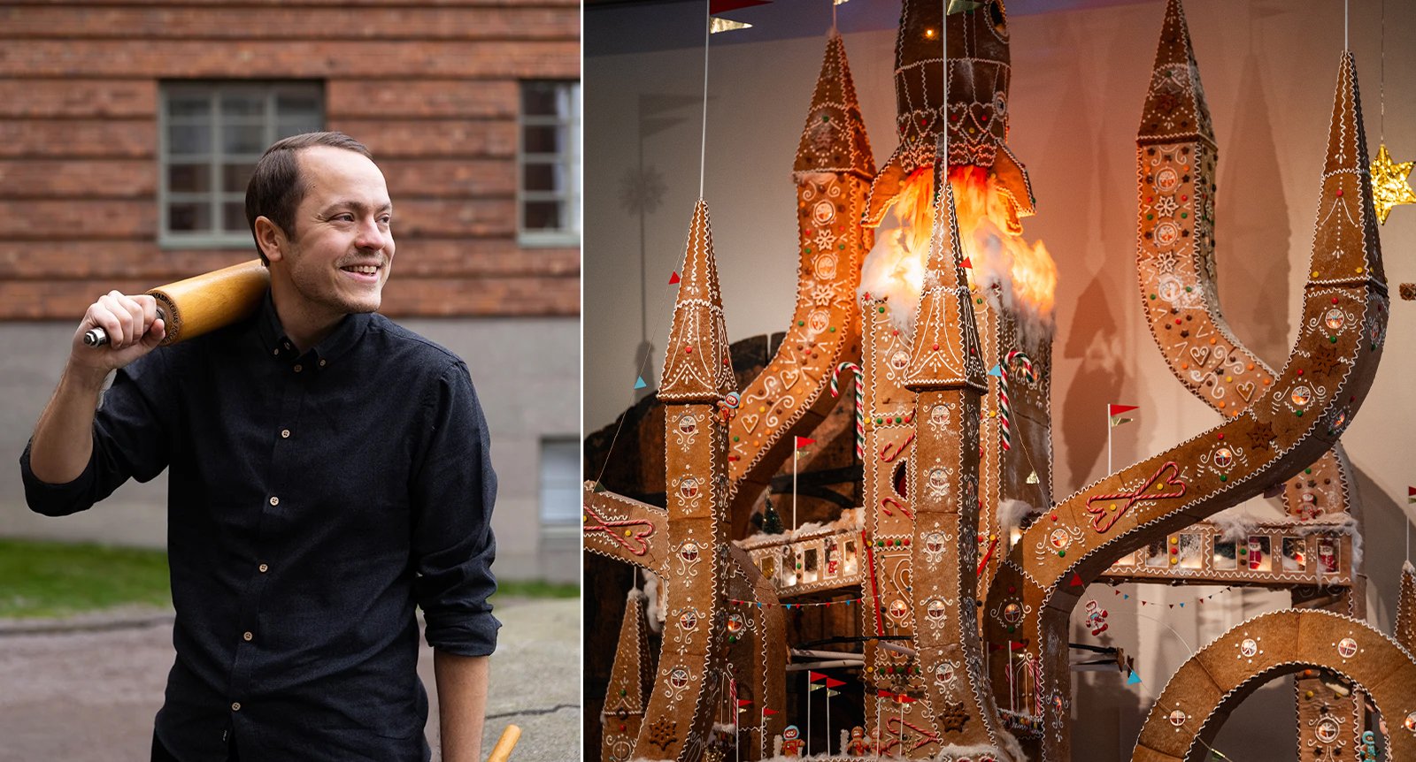 Konstnären Erik Olof Wiklund bakar Sveriges största pepparkakshus: ”Jag började skissa i juli”