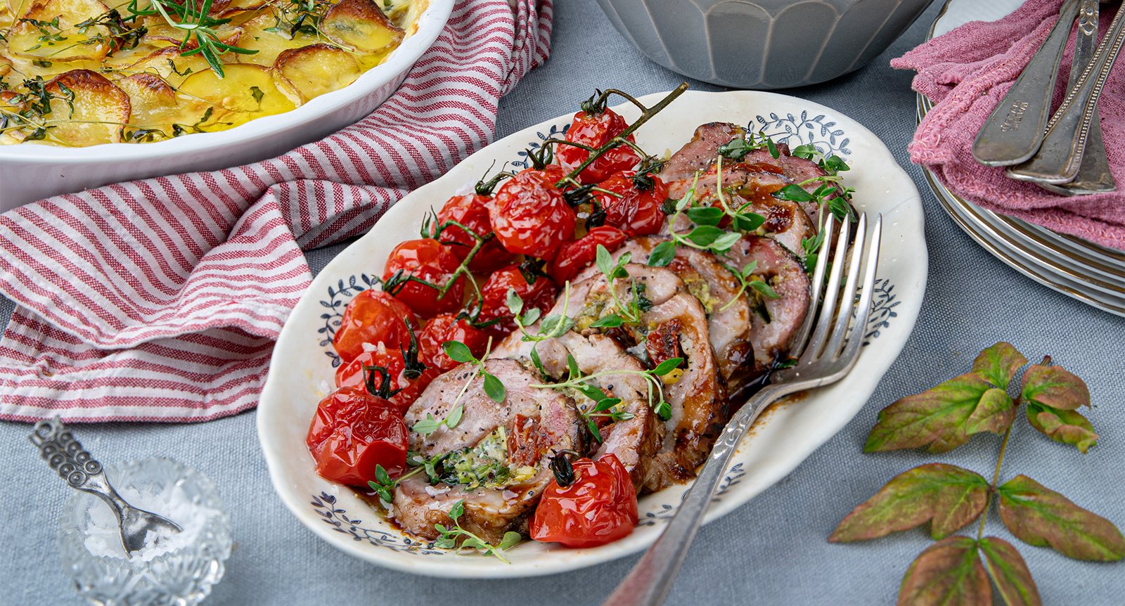 Ädelostfylld fläskfilé med potatisgratäng